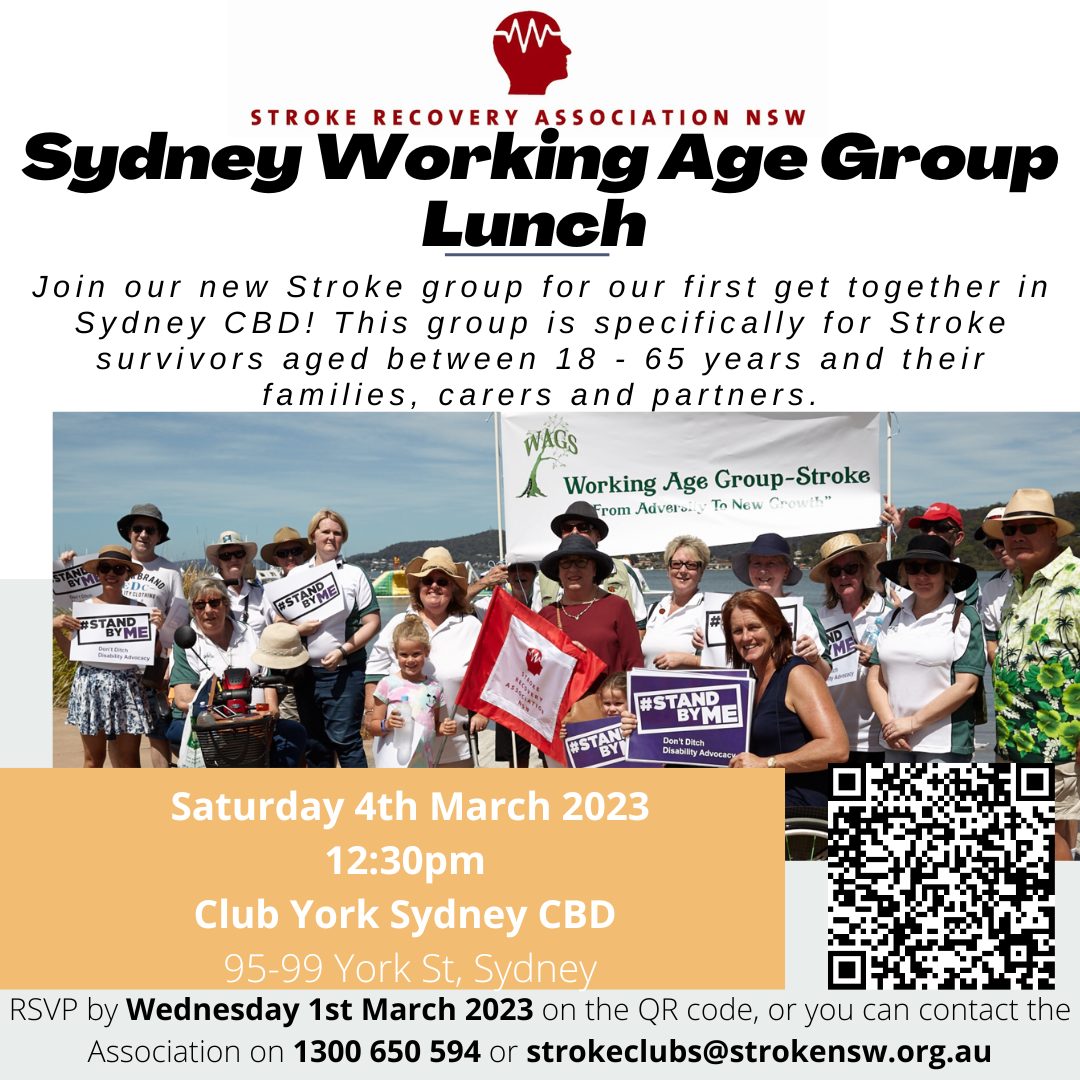 Poster for the Sydney Working Age Group (SWAG) lunch - Saturday 4th March 2023.