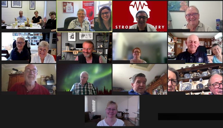 A group of head and shoulder pictures of an online meeting in a zoom type meeting